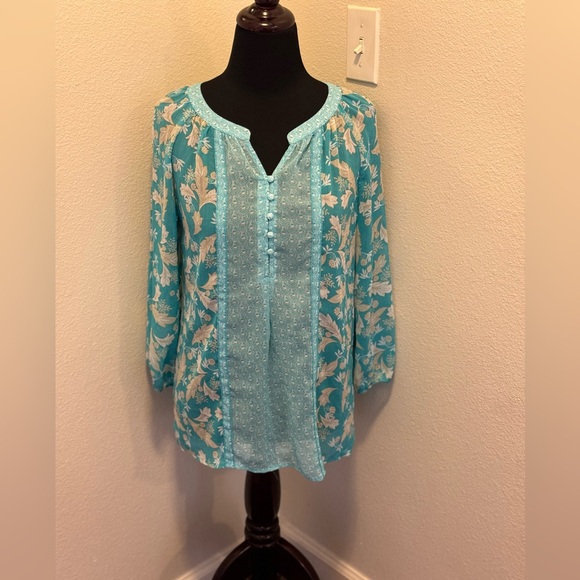 Zac & Rachel Tops - Zac & Rachel Aqua Blue Blouse Top Semi Sheer Size S Small